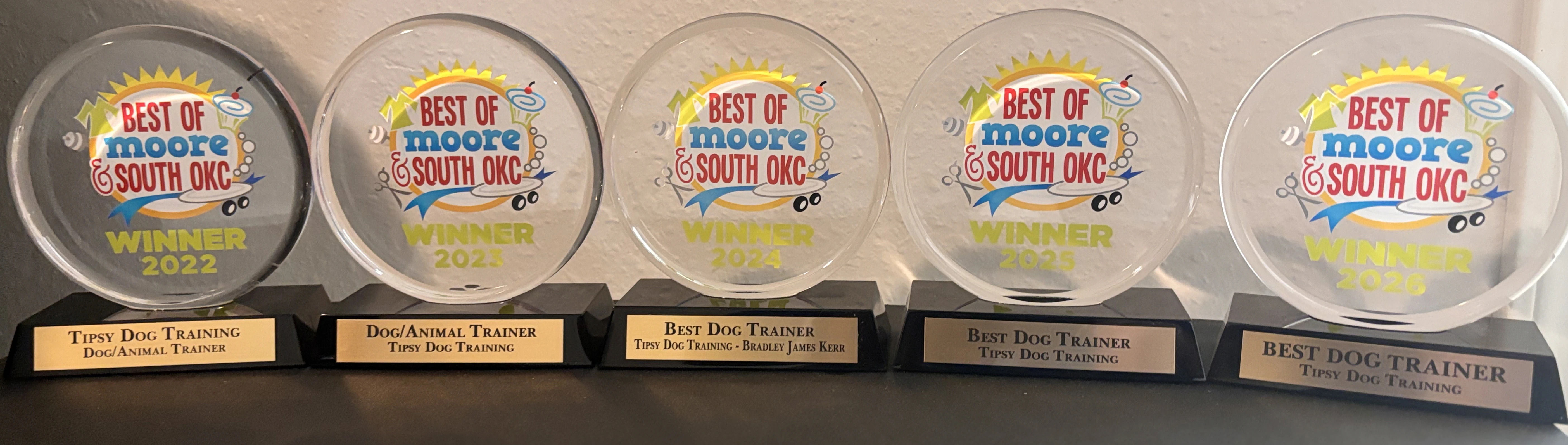 Best Dog Trainer, 5 Consecutive Years — Best of Moore & South OKC (2022, 2023, 2024, 2025, 2026)